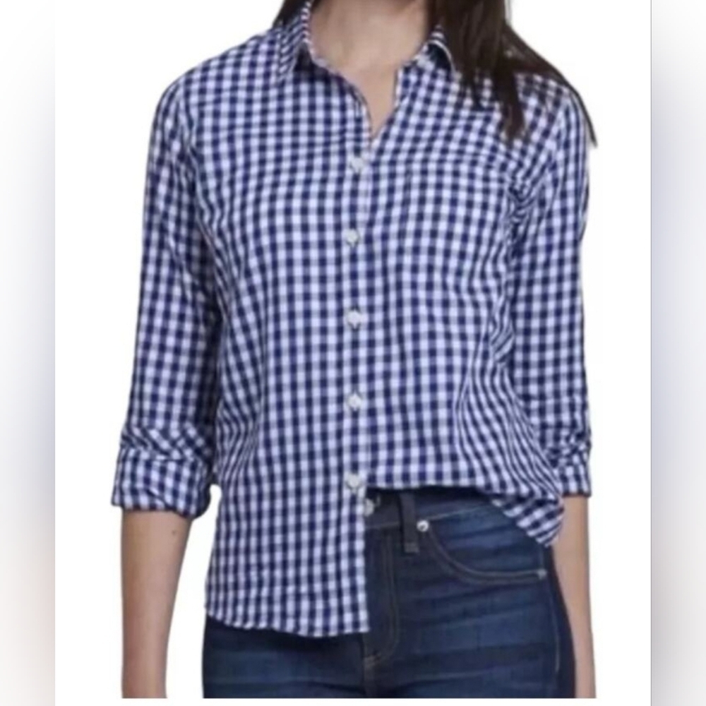 UNTUCKit Women's Belleza Blue & White Button-Up Long Sleeve 100% Cotton Shirt